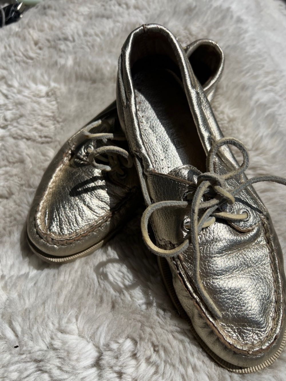 Sperry Metallic Gold Leather Moccasin Boat Shoes
